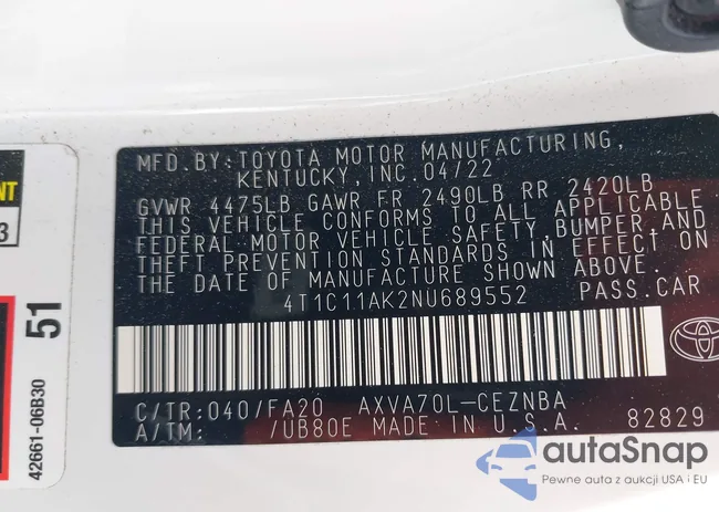 4T1C11AK2NU689552: 42236500