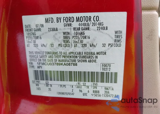 1FMCU03789KA08788: 42236533