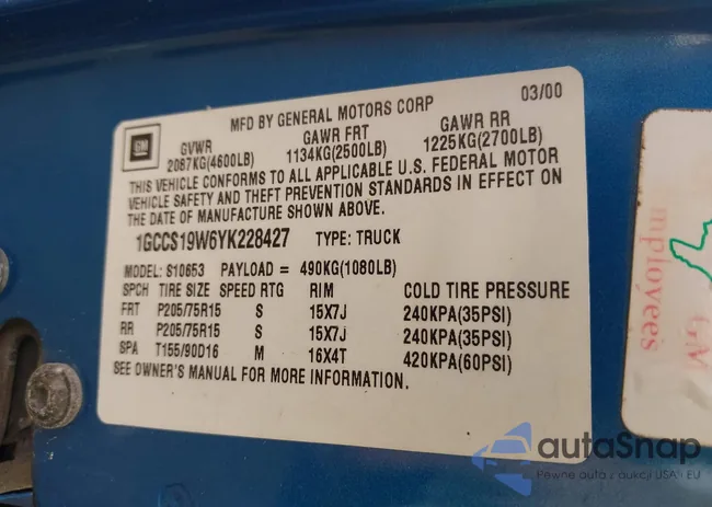 1GCCS19W6YK228427: 42237621