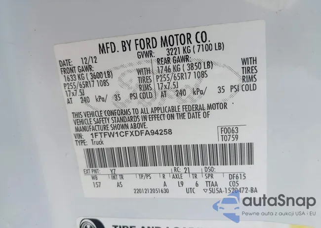 1FTFW1CFXDFA94258: 42237736