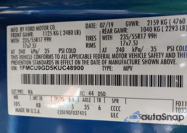 1FMCU9GD5KUC48900: 42237831