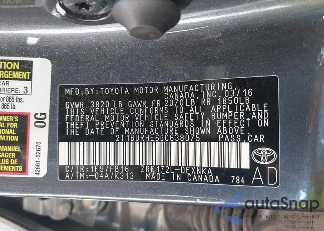 2T1BURHE6GC638075: 42238077