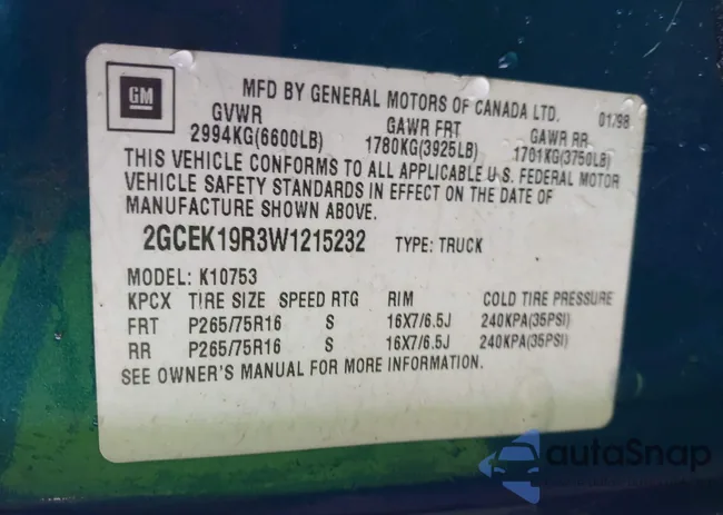 2GCEK19R3W1215232: 42238144