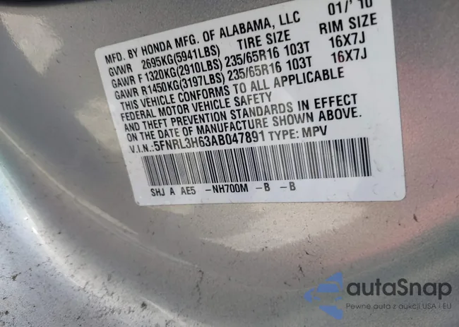 5FNRL3H63AB047891: 42238343