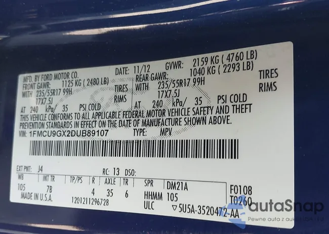 1FMCU9GX2DUB89107: 42239478