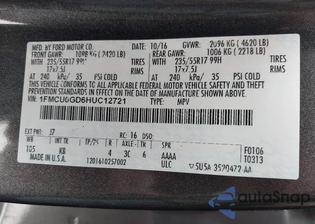 1FMCU0GD6HUC12721: 42240770