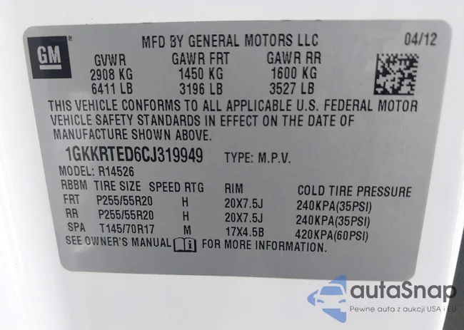 1GKKRTED6CJ319949: 42241722