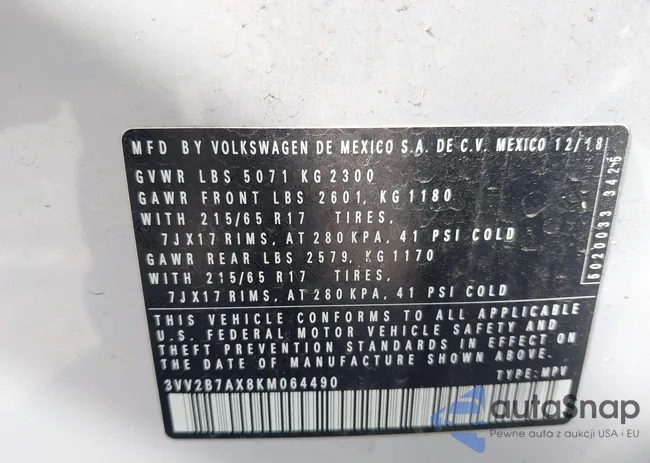 3VV2B7AX8KM064490: 42241177