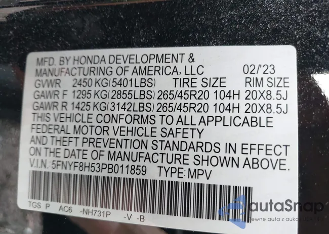 5FNYF8H53PB011859: 42242513