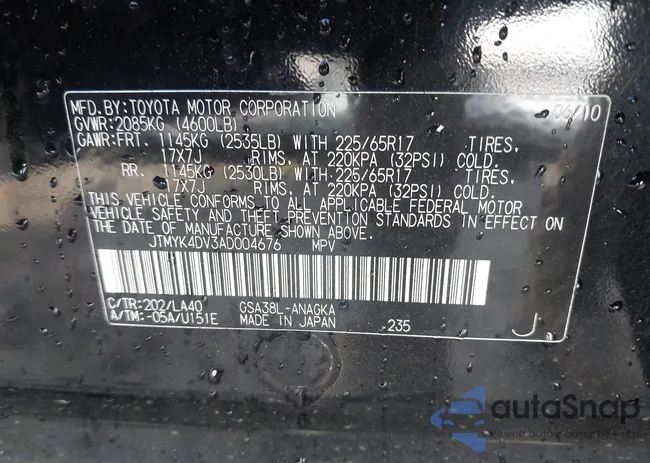 JTMYK4DV3AD004676: 42242542