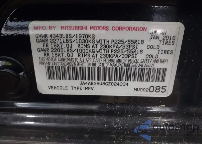 JA4AR3AU8GZ024334: 42242587