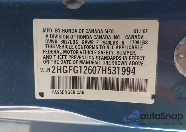 2HGFG12607H531994: 42243232