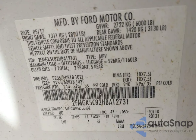 2FMGK5C82HBA12731: 42243304