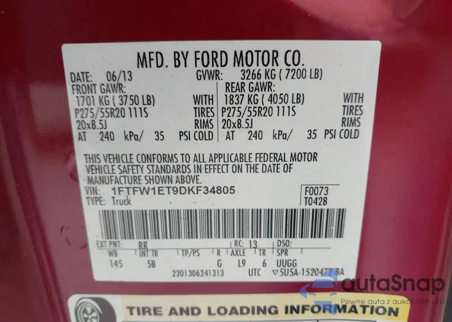 1FTFW1ET9DKF34805: 42243329