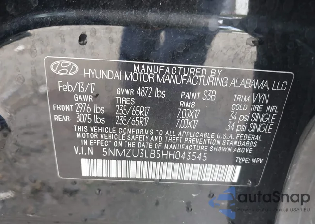 5NMZU3LB5HH043545: 42244550