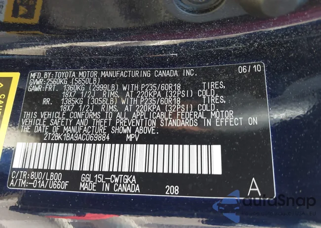 2T2BK1BA9AC069884: 42245453