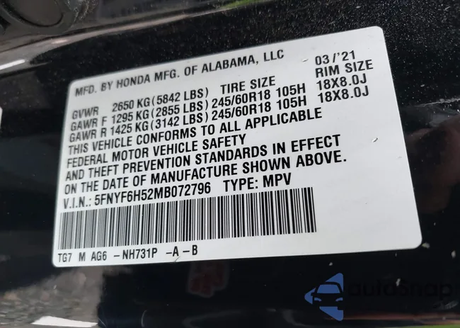 5FNYF6H52MB072796: 42245458