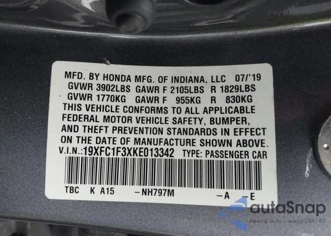 19XFC1F3XKE013342: 42245083