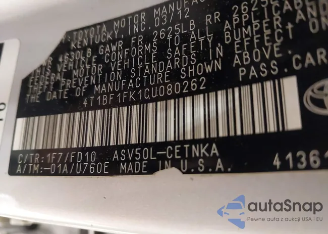 4T1BF1FK1CU080262: 42247347