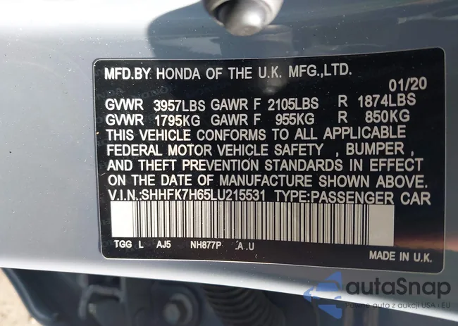 SHHFK7H65LU215531: 42247715