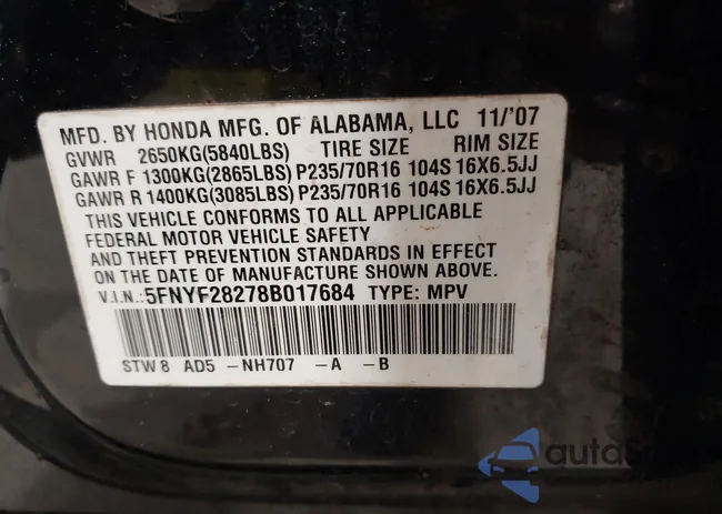 5FNYF28278B017684: 42248406