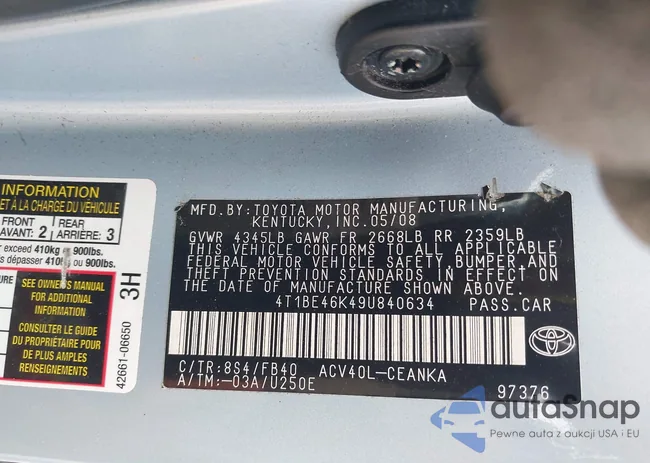 4T1BE46K49U840634: 42248507