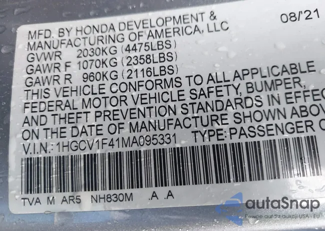 1HGCV1F41MA095331: 42248906