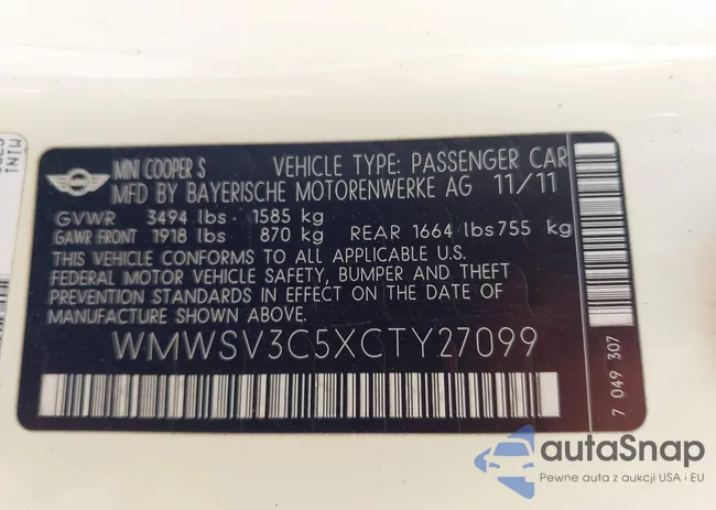 WMWSV3C5XCTY27099: 42248076