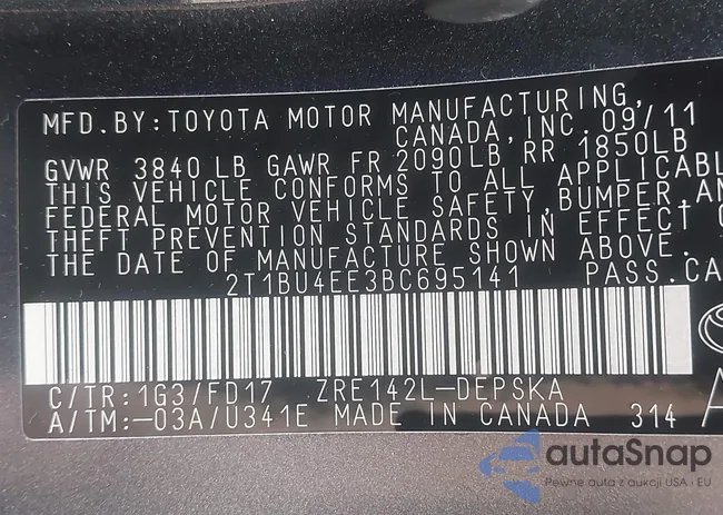 2T1BU4EE3BC695141: 42248111