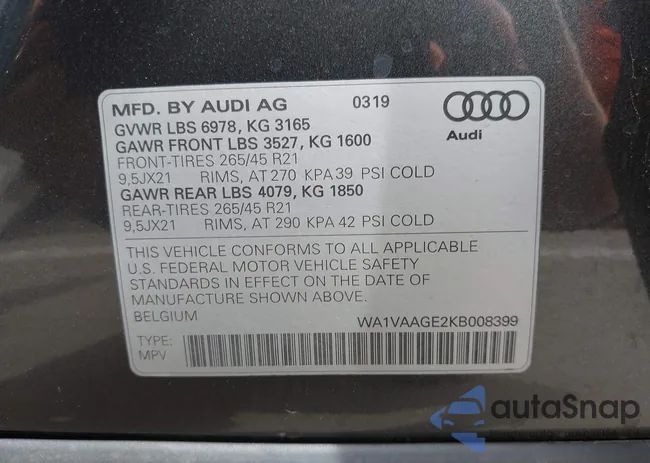 WA1VAAGE2KB008399: 42249679