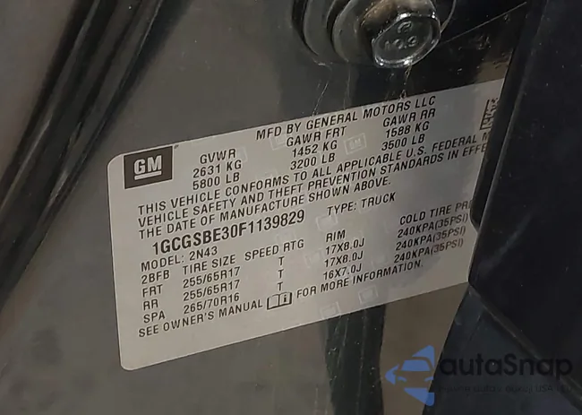 1GCGSBE30F1139829: 42249045