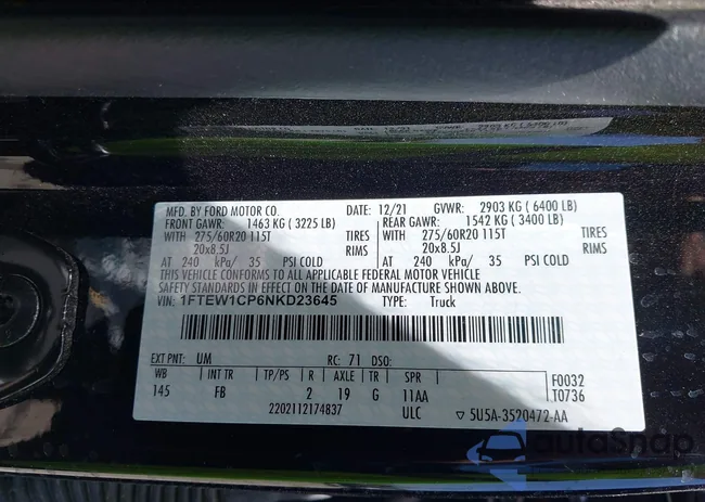 1FTEW1CP6NKD23645: 42249144