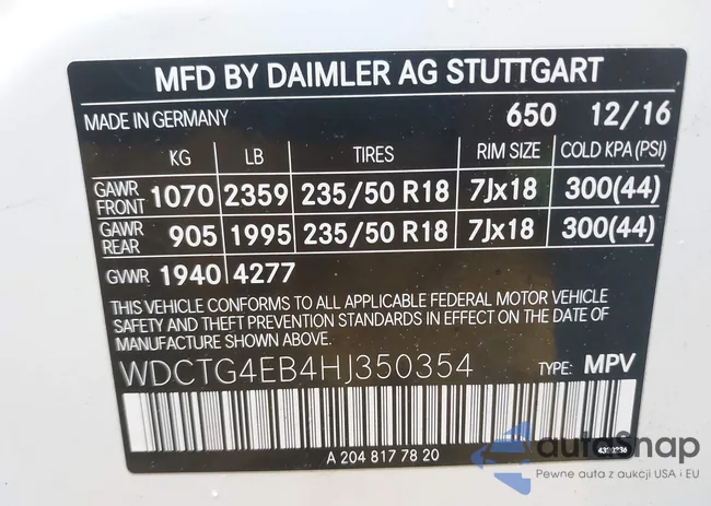 WDCTG4EB4HJ350354: 42250349