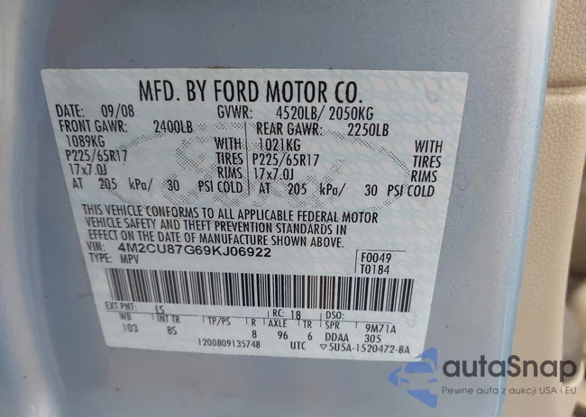 4M2CU87G69KJ06922: 42250221