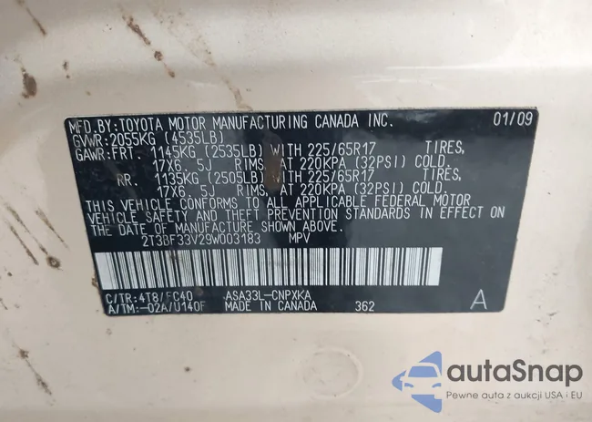 2T3BF33V29W003183: 42250252