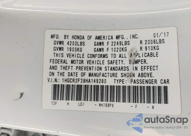 1HGCR2F38HA149280: 42251511