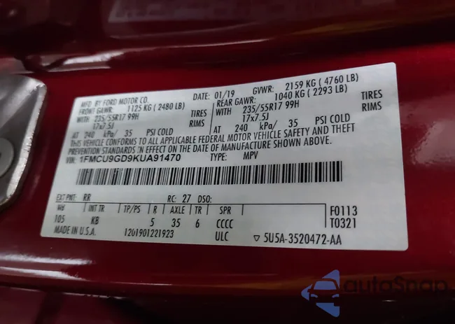 1FMCU9GD9KUA91470: 42251870