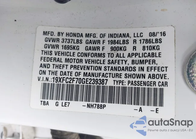 19XFC2F70GE239387: 42252549