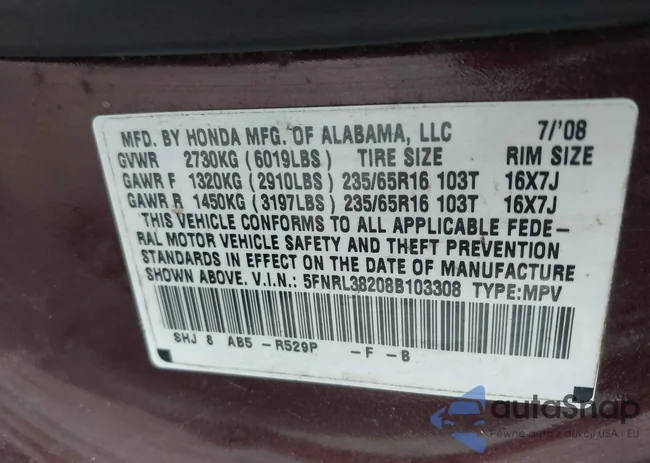 5FNRL38208B103308: 42252553