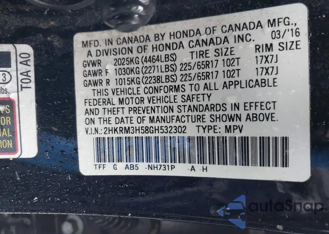 2HKRM3H58GH532302: 42253566