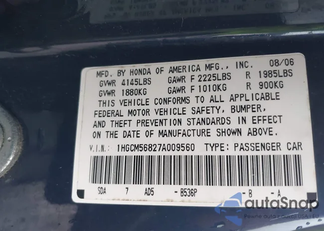 1HGCM56827A009560: 42253585