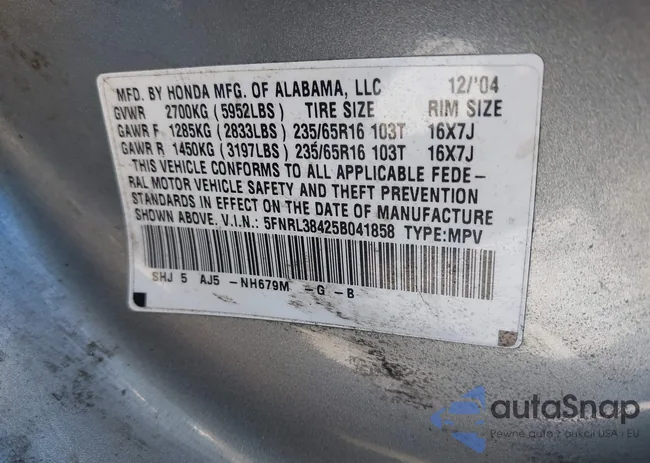 5FNRL38425B041858: 42253707