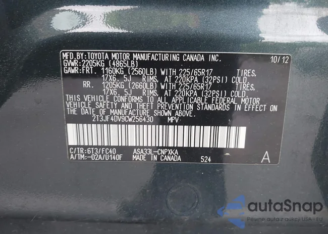 2T3JF4DV9CW256430: 42253071