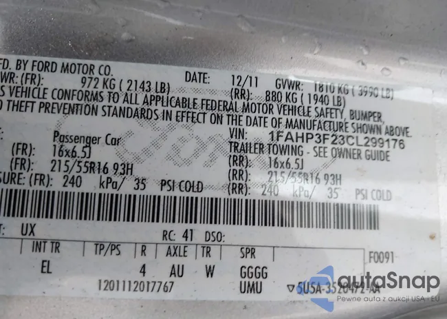 1FAHP3F23CL299176: 42254492