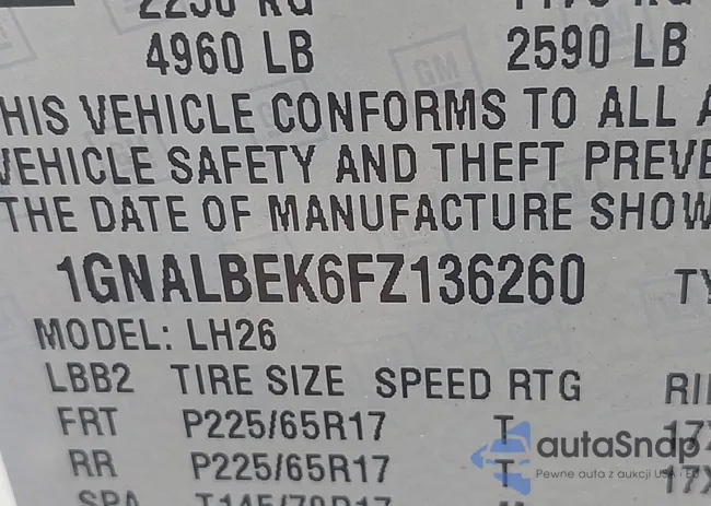 1GNALBEK6FZ136260: 42254576