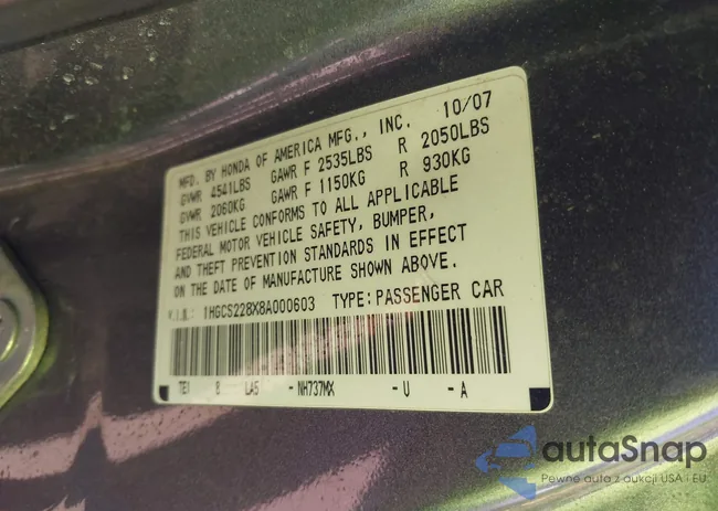 1HGCS228X8A000603: 42254660