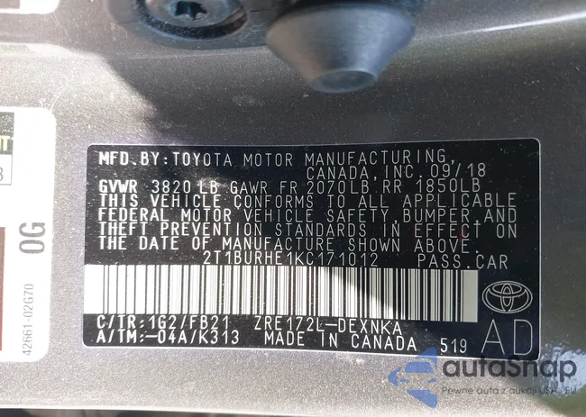 2T1BURHE1KC171012: 42254086