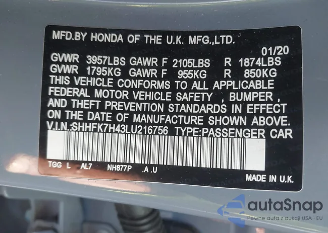 SHHFK7H43LU216756: 42254341