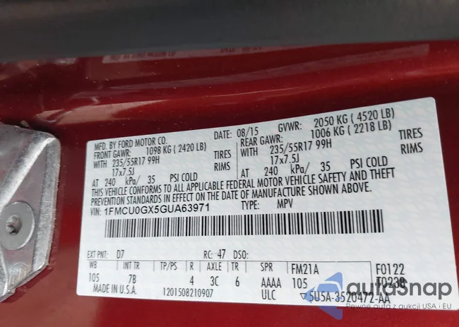 1FMCU0GX5GUA63971: 42255553