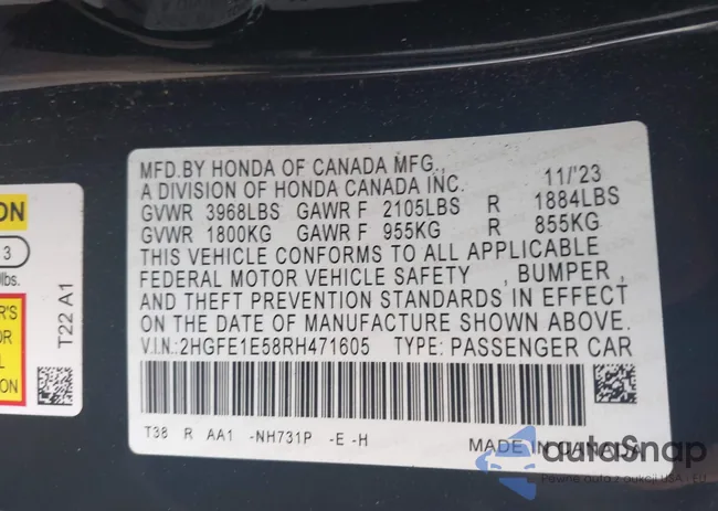 2HGFE1E58RH471605: 42255897